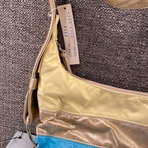 Vintage Shoulder Bag Medium Rainbow Vegan Leather Hobo Patchwork 80s‎ 90s Theme - Picture 5 of 8